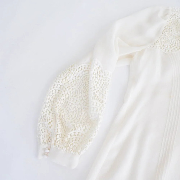 Rebecca Taylor Cream Front Tie Chiffon Eyelet Long Sleeve Blouse 4 - Picture 8 of 12